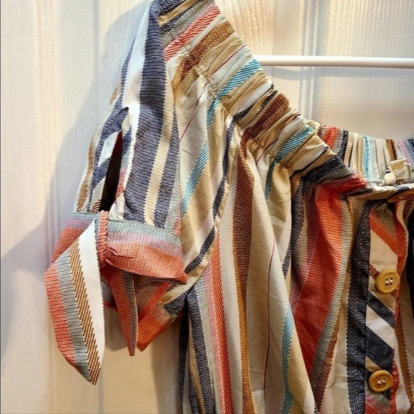 Blush size XL coral & blue striped linen look  dress slightly off shoulder - Picture 4 of 10